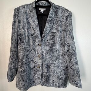 Anna And Frank Blazer Gray Blue 100% Silk Lightweight Lined Animal Print Sz XL